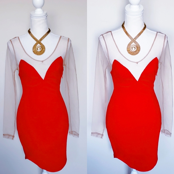 Angel Biba Dresses & Skirts - Angel Biba Red Dress with Illusions Mesh